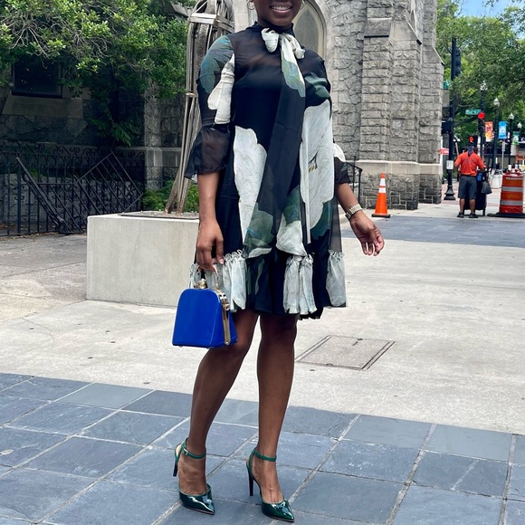 DVF Spring floral ruffle black dress - Picture 5 of 6